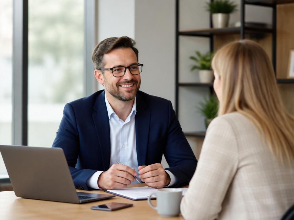 Conseiller financier accompagnant une cliente